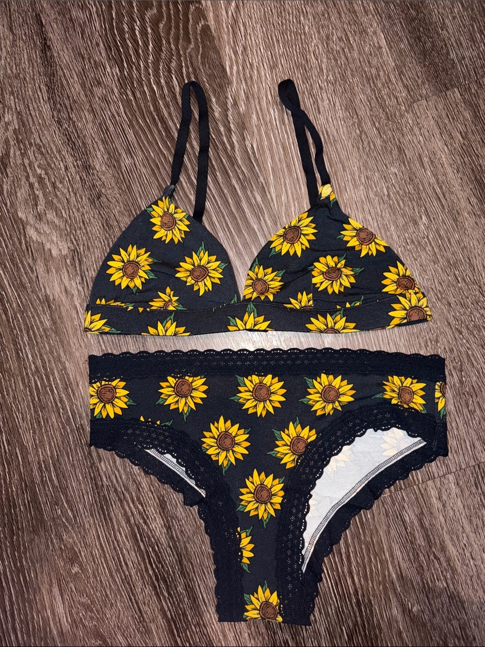 MeUndies Black Bikini Set with Yellow Sunflower Print